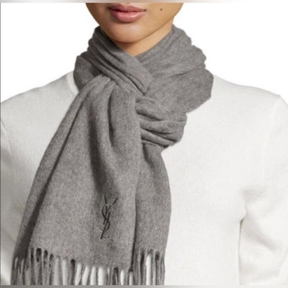 - YSL yves saint Laurent Grey Wool Scarf vintage - Picture 1 of 8